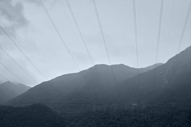 2727b - Powerlines from the Manapouri hydroelectric station (monochrome)