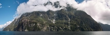 Cloud shrouding a peak at Milford Sound